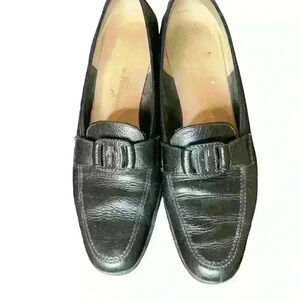 Vintage Salvatore Ferragamo Black Leather Ladies Loafer Buckle Logo
